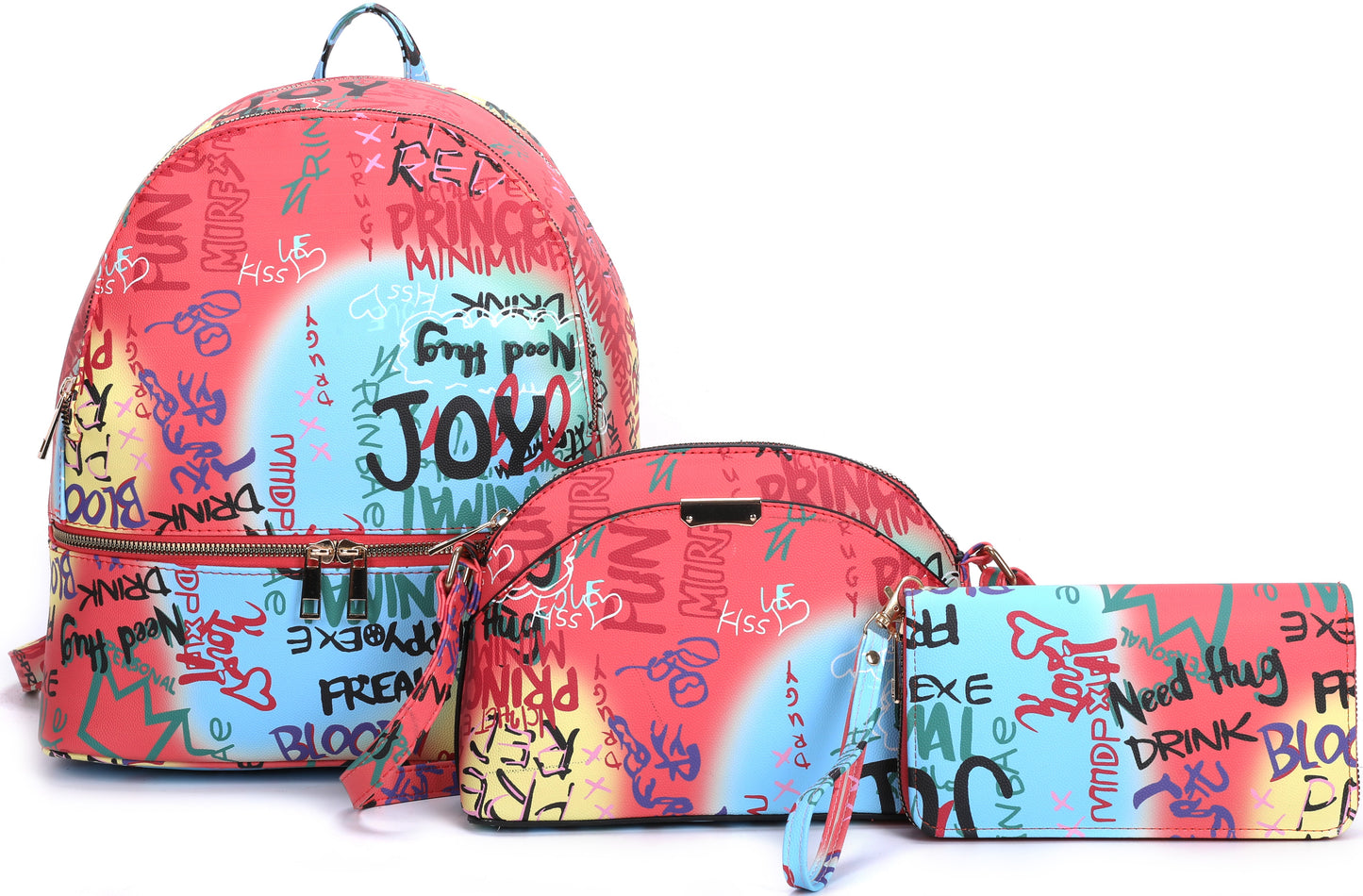 3-PIECE CUTE GRAFFTI FASHION BACKPACK SET